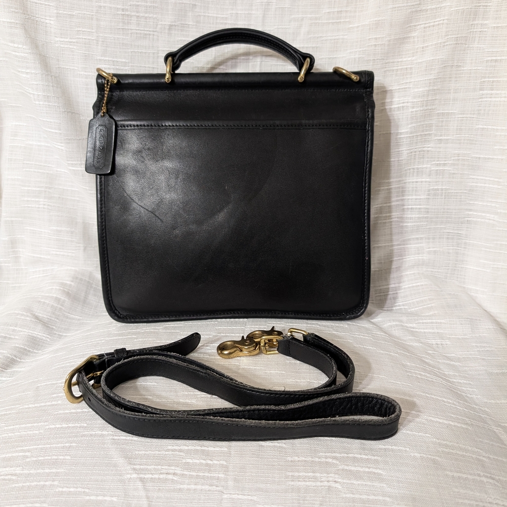 Vintage 90's Coach Black Willis Turn Lock Single Flap Leather Satchel Bag 9927 - Picture 2 of 15